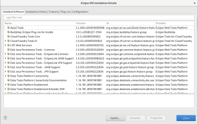 Eclipse IDE Installation Details - Installed Software