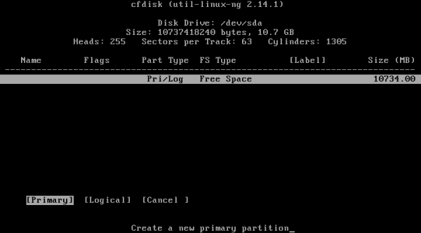 cfdisk (util-linux-ng) - Primary