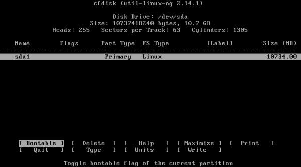 cfdisk (util-linux-ng) - Bootable