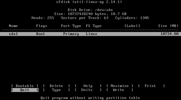 cfdisk (util-linux-ng) - Quit