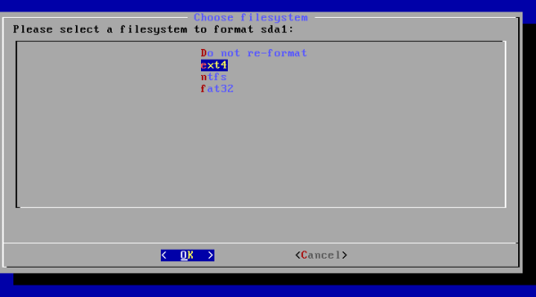 Choose filesystem - ext4