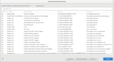 Eclipse IDE Installation Details - Plug-ins