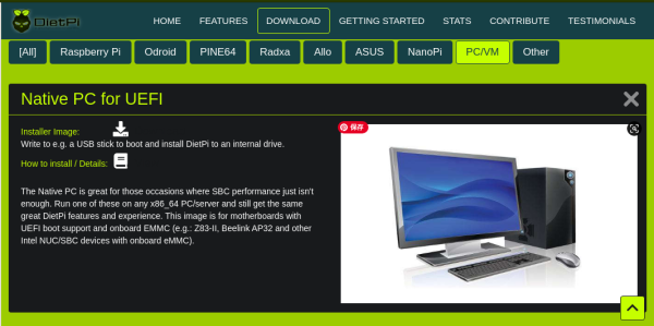 DietPi Native PC for UEFI