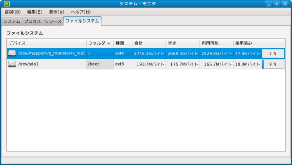 リサイズ後のrootデバイス2
