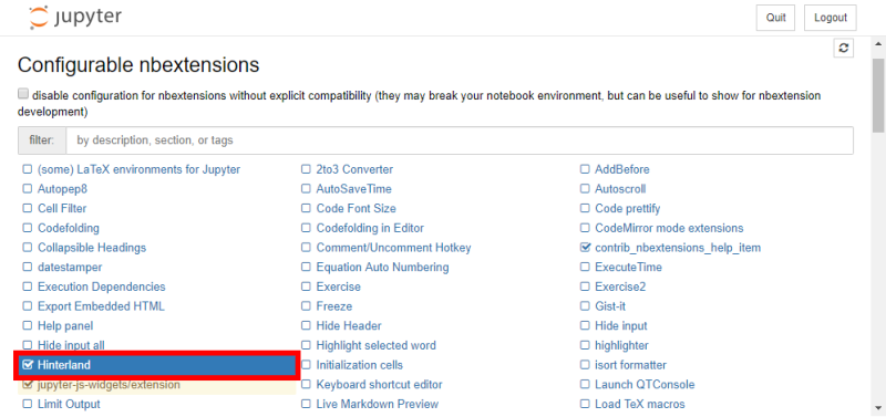 Jupyter Nbextensions Hinterland