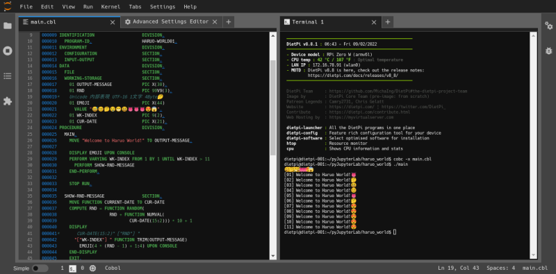 JupyterLab + GnuCOBOL 001